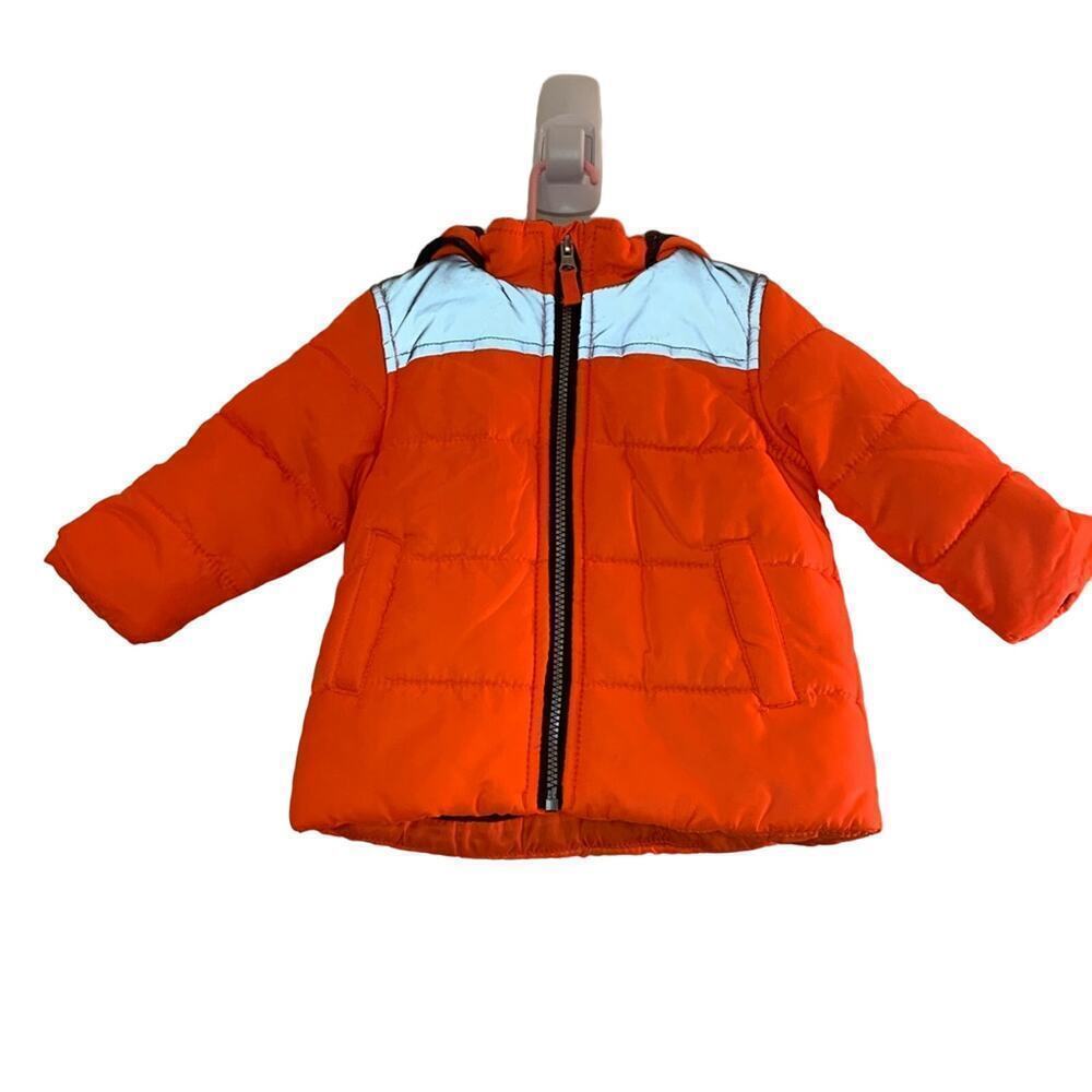 CARTER’S Boy’s Neon Orange and Reflective Shoulders Hooded Coat / Size: 18 Mos
